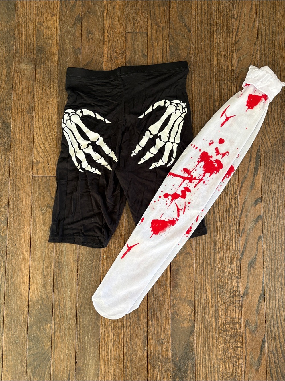Black Skeleton Hand Shorts with White & Red Blood-Splatter socks
